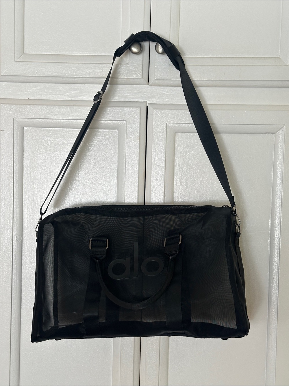 ALO Yoga Black Mesh Duffel with Shoulder Strap - Picture 9 of 9